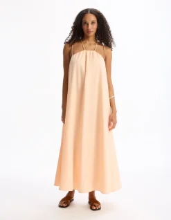 Celio Robe longue fluide à bretelles croisées - rose^Femme Robes|Robes