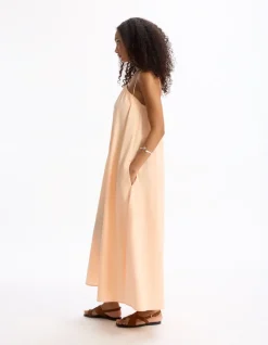 Celio Robe longue fluide à bretelles croisées - rose^Femme Robes|Robes