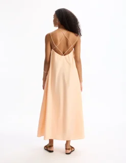 Celio Robe longue fluide à bretelles croisées - rose^Femme Robes|Robes