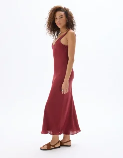 Celio Robe longue satiné - rouge^Femme Robes|Robes