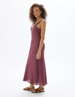 Celio Robe longue satiné - violet^Femme Robes|Robes