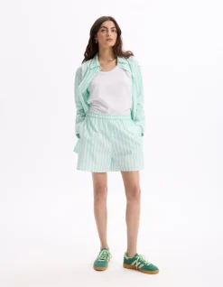 Celio Short en popeline rayé - vert d'eau^Femme Loungewear|Les Essentiels Aux Meilleurs Prix