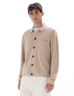 Celio Surchemise en maille unie - beige^Homme Pulls|Gilets Et Cardigans