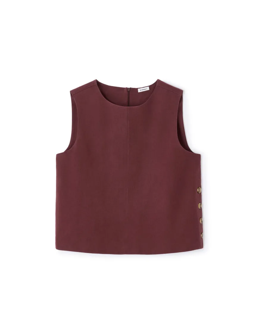 Celio Top coton lin bouton côté - marron^Femme Chemises & Blouses|T-Shirts & Tops