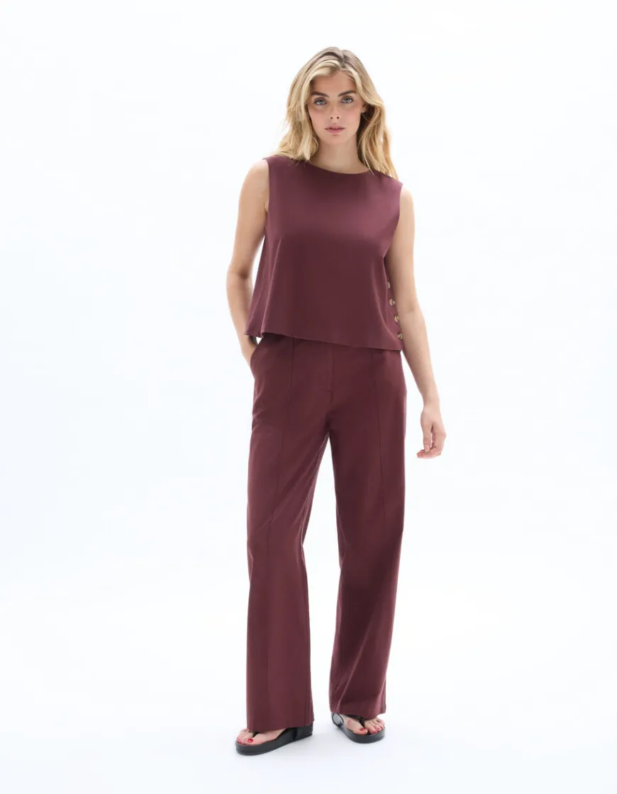 Celio Top coton lin bouton côté - marron^Femme Chemises & Blouses|T-Shirts & Tops