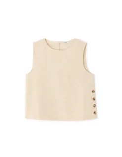 Celio Top coton lin bouton côté - beige^Femme Chemises & Blouses|T-Shirts & Tops