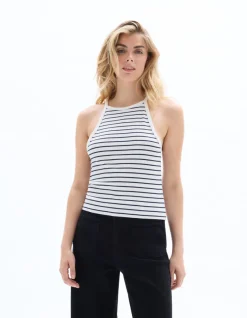 Celio Top côtelé à bretelles rayé - écru^Femme T-Shirts & Tops
