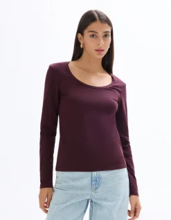 Celio T-shirt ajusté à manches longues - bordeaux^Femme T-Shirts & Tops