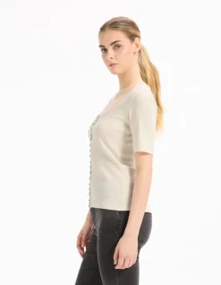 Celio T-shirt boutonné à manches courtes - beige^Femme T-Shirts & Tops