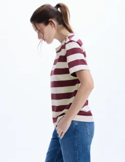 Celio T-shirt boutonné à rayures - bordeaux^Femme T-Shirts & Tops