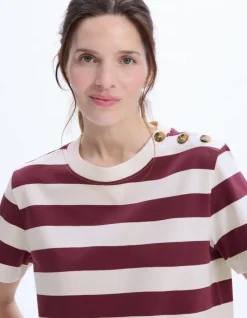 Celio T-shirt boutonné à rayures - bordeaux^Femme T-Shirts & Tops