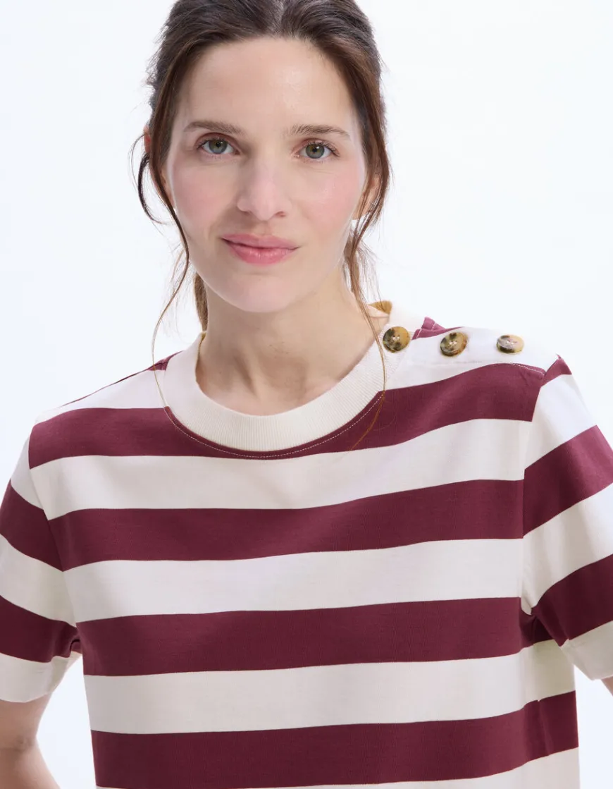 Celio T-shirt boutonné à rayures - bordeaux^Femme T-Shirts & Tops