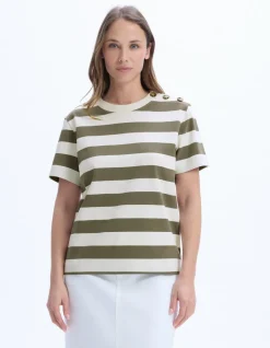 Celio T-shirt boutonné à rayures - kaki^Femme T-Shirts & Tops