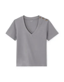 Celio t-shirt boutonné en coton doux - gris^Femme T-Shirts & Tops