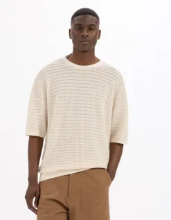 Celio T-shirt boxy col rond en maille - beige^Homme T-Shirts