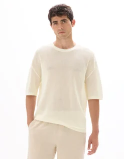 Celio T-shirt boxy col rond en maille - écru^Homme T-Shirts