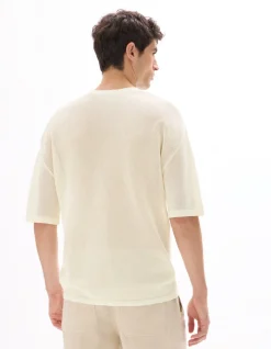 Celio T-shirt boxy col rond en maille - écru^Homme T-Shirts