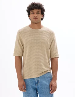Celio T-shirt boxy col rond en maille ajourée - sand^Homme T-Shirts