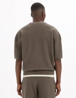 Celio T-shirt boxy col rond en maille bouclée - taupe^Homme T-Shirts