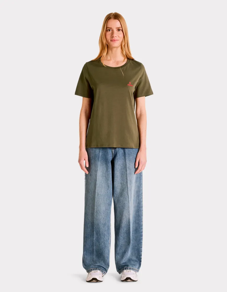 Celio T-shirt brodé à col rond - kaki^Femme T-Shirts & Tops