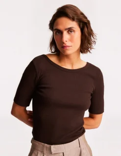 Celio T-shirt côtelé à manches courtes - marron^Femme T-Shirts & Tops