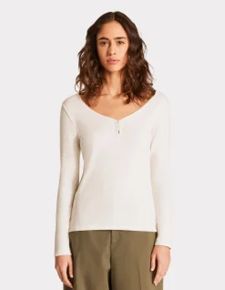 Celio T-shirt côtelé à manches longues - écru^Femme T-Shirts & Tops
