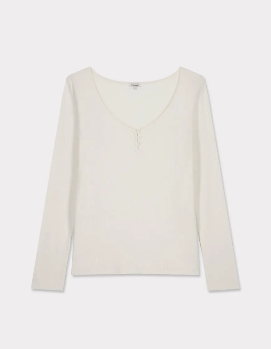 Celio T-shirt côtelé à manches longues - écru^Femme T-Shirts & Tops