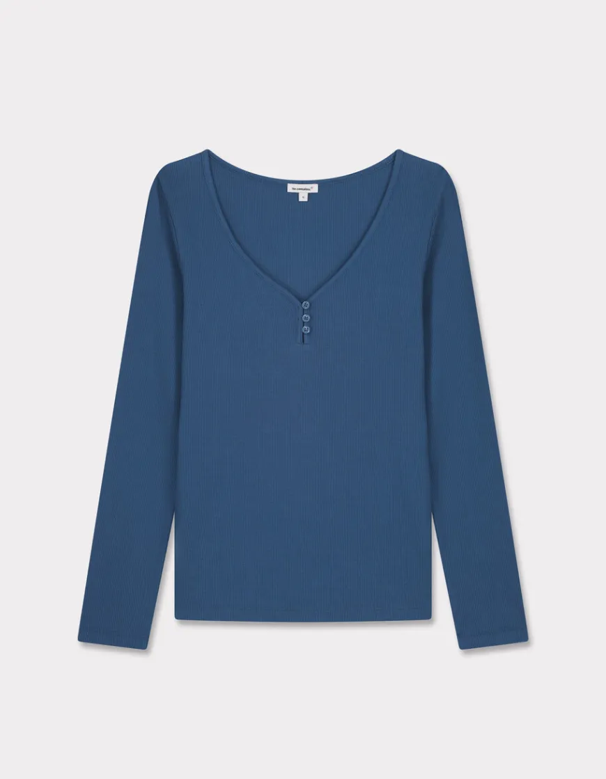 Celio T-shirt côtelé à manches longues - bleu^Femme T-Shirts & Tops