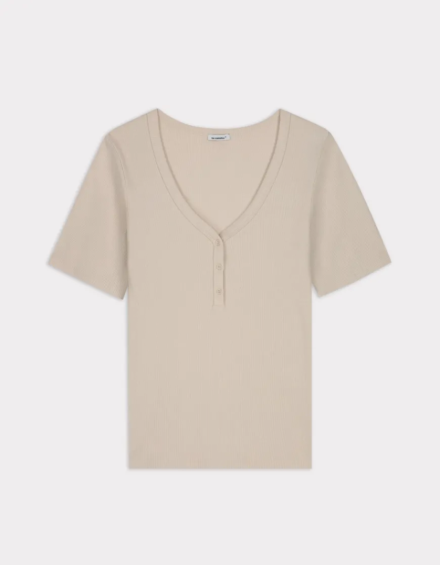Celio T-shirt côtelé col V - beige^Femme T-Shirts & Tops