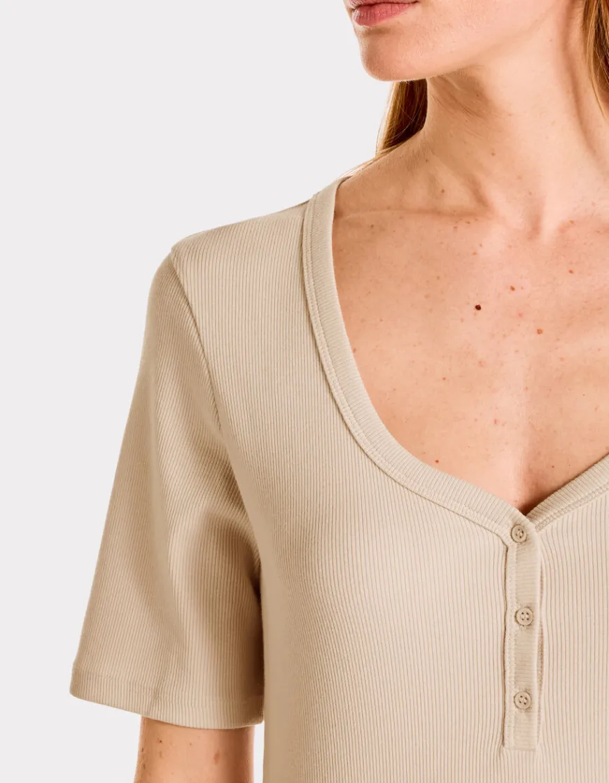 Celio T-shirt côtelé col V - beige^Femme T-Shirts & Tops