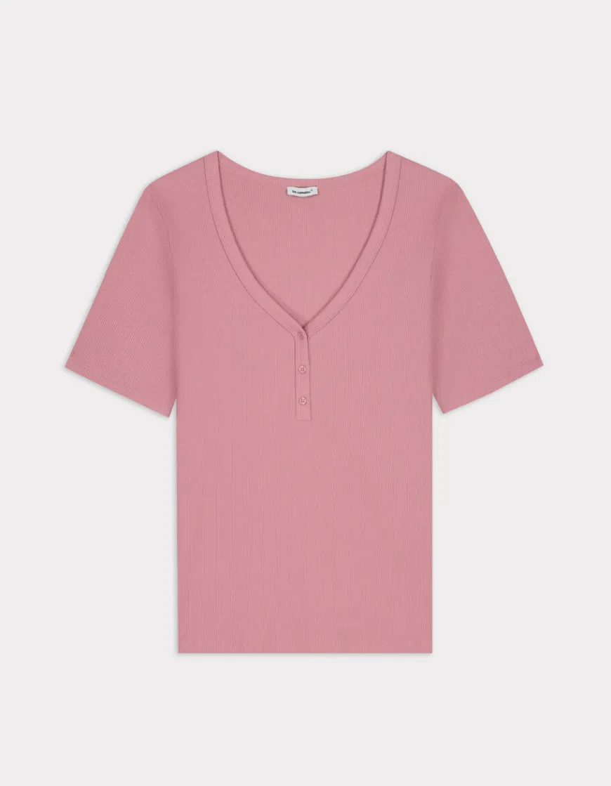Celio T-shirt côtelé col V - rose^Femme T-Shirts & Tops