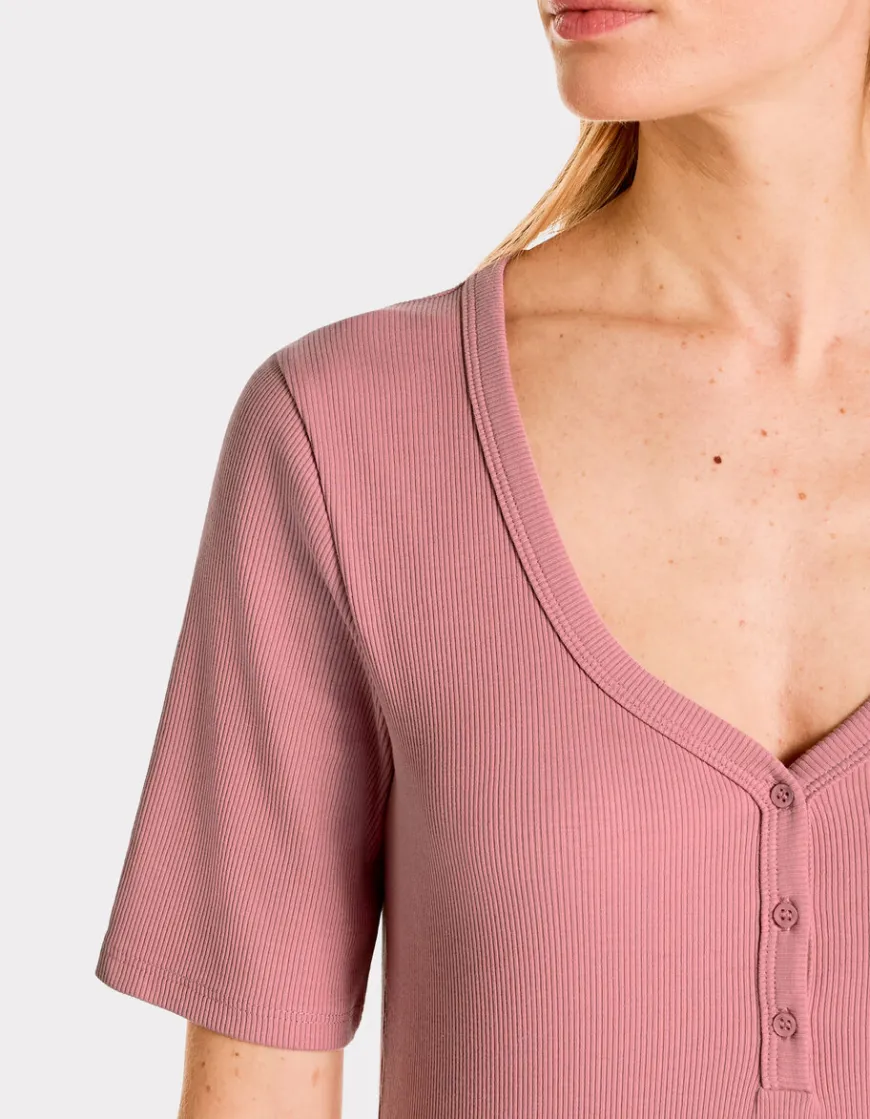 Celio T-shirt côtelé col V - rose^Femme T-Shirts & Tops