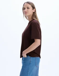 Celio T-shirt en coton biologique col rond - marron^Femme Les Essentiels Aux Meilleurs Prix|T-Shirts & Tops