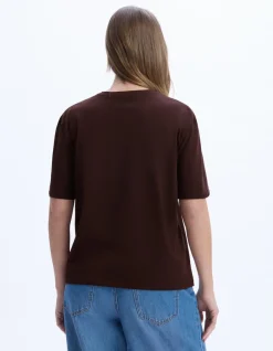 Celio T-shirt en coton biologique col rond - marron^Femme Les Essentiels Aux Meilleurs Prix|T-Shirts & Tops