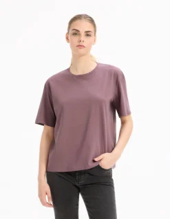 Celio T-shirt en coton biologique col rond - violet^Femme T-Shirts & Tops