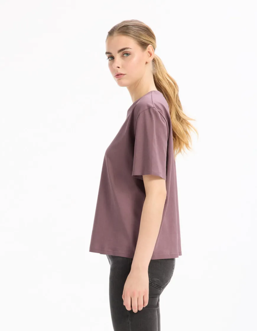 Celio T-shirt en coton biologique col rond - violet^Femme T-Shirts & Tops