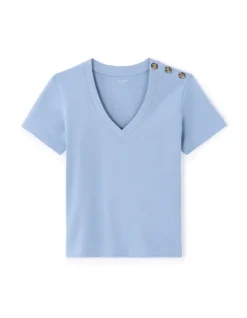 Celio T-shirt en coton boutonné - bleu^Femme T-Shirts & Tops