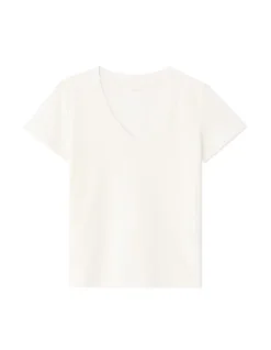 Celio T-shirt en coton doux à col V - écru^Femme Les Essentiels Aux Meilleurs Prix|T-Shirts & Tops