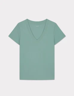Celio T-shirt en coton doux col V - vert^Femme T-Shirts & Tops