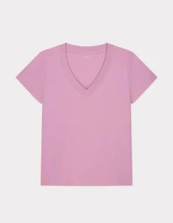 Celio T-shirt en coton doux col V - rose^Femme T-Shirts & Tops|Les Essentiels Aux Meilleurs Prix