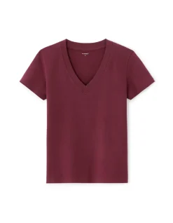 Celio T-shirt en coton doux col v - bordeaux^Femme T-Shirts & Tops