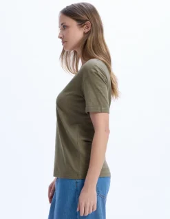 Celio T-shirt en coton flammé - kaki^Femme Les Essentiels Aux Meilleurs Prix|T-Shirts & Tops