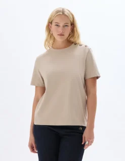 Celio T-shirt en coton épais boutonné - beige^Femme T-Shirts & Tops