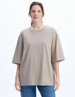 Celio T-shirt en coton épais oversize - beige^Femme Les Essentiels Aux Meilleurs Prix|T-Shirts & Tops