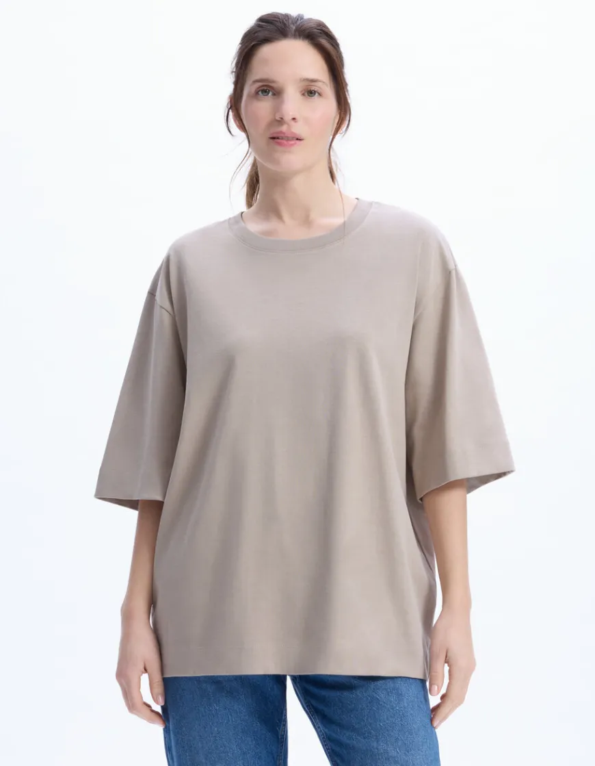 Celio T-shirt en coton épais oversize - beige^Femme Les Essentiels Aux Meilleurs Prix|T-Shirts & Tops