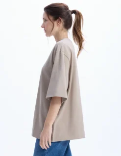 Celio T-shirt en coton épais oversize - beige^Femme Les Essentiels Aux Meilleurs Prix|T-Shirts & Tops