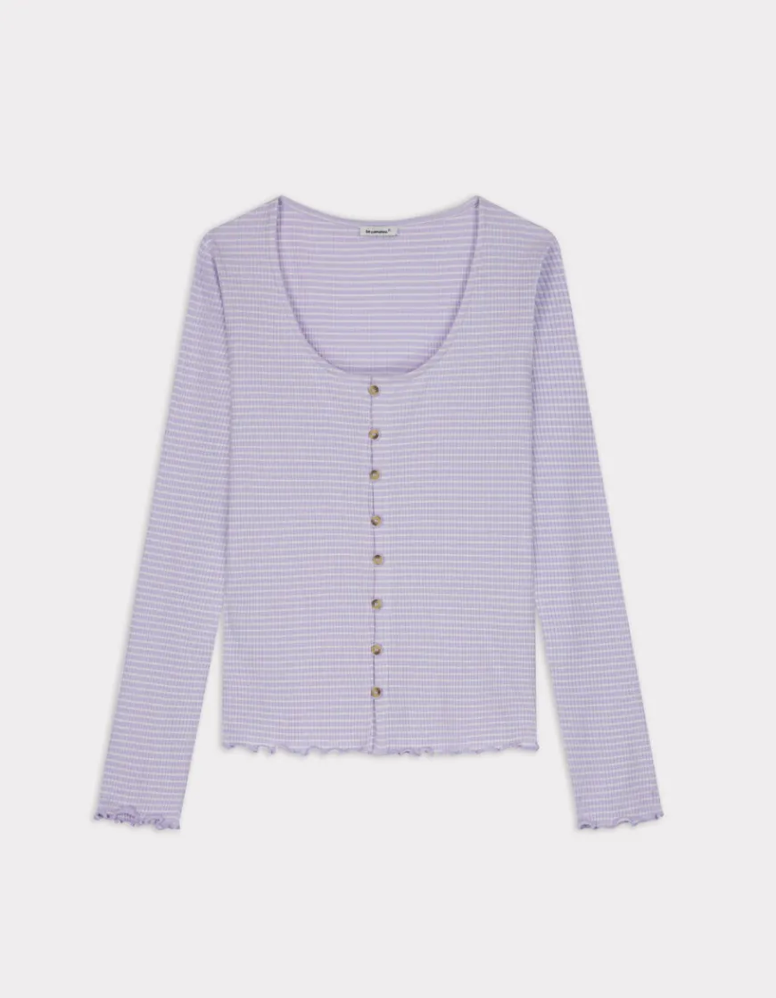Celio T-shirt en maille côtelée rayée - violet^Femme T-Shirts & Tops