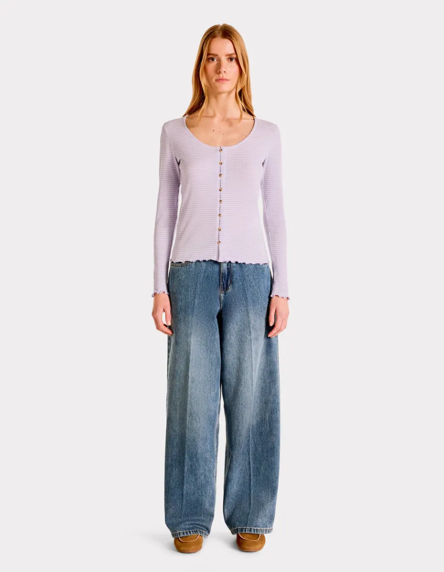 Celio T-shirt en maille côtelée rayée - violet^Femme T-Shirts & Tops