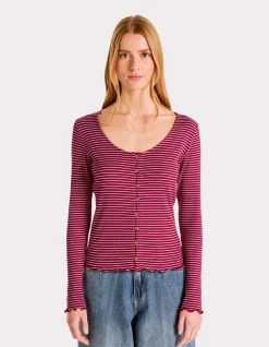 Celio T-shirt en maille côtelée rayée - rouge^Femme T-Shirts & Tops