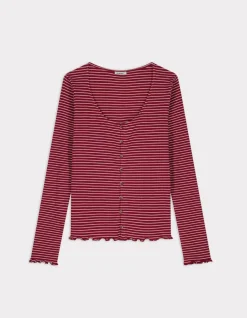 Celio T-shirt en maille côtelée rayée - rouge^Femme T-Shirts & Tops
